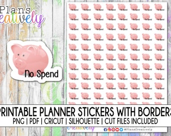 Printable Planner Stickers "No Spend" Piggy Banks | Tiny printable planner stickers for Budget Planning