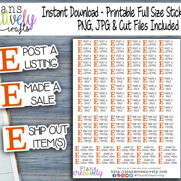 Printable Etsy Shop Business Planner Stickers | Planner Stickers | Functional for planning and reminders | PNG, JPG Print to Cut, Cut Files