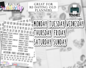Printable Date Planner Stickers | Repurpose Undated Planners (PNG, JPG)