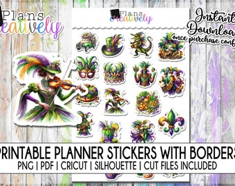 Printable Mardi Gras Celebration Stickers and Planner Stickers | Printable Instant Downloadable Files for Cricut and Silhouette Machines