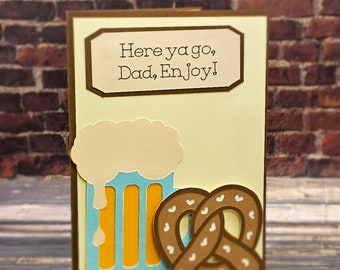 Handmade Card - "Happy Father's Day" Beer and Pretzel Father's Day Card - Fun and Humorous Handmade Cards for Dad