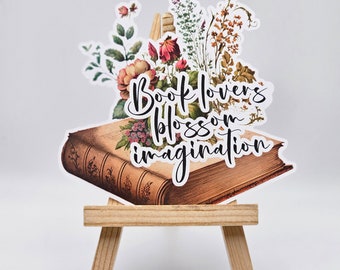 Printed & Ready to Ship - Book Lovers Blossom Imagination Sticker - Matte Paper Stickers - 3.75" W x 3.85" H (non-waterproof, permanent)