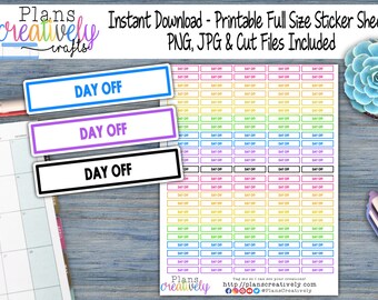 Day Off Rainbow Planner Stickers | Printable Reminder Stickers (PNG, JPG)