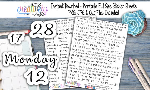 Printable DATE & NUMBER Planner Stickers Repurpose and Reuse Old Planners  Perfect for Clearance Planners and Outdated Happy Planner 