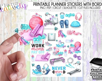 Fitness Planner Stickers – Workout Icons, Printable Stickers (PNG, PDF, SIL Files Included