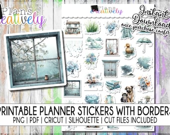 Printable Spring Time Blues Stationary and Planner Stickers | Printable Instant Downloadable Files for Cricut and Silhouette Machine