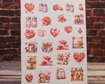 Printed & Ready to Ship - Valentine's Day Stickers - Valentine's Day stickers for your planners. 8.5" by 5.5" Kiss Cut Sheets