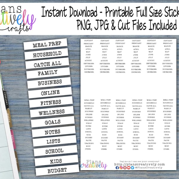 Printable Label for Divider Tabs Sticker Set - Tab Stickers for your planner dividers - Perfect for re purposing your notes dividers.