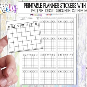 Printable Habit Tracker Planner Stickers | Icon Planner Stickers with Sunday Start| PNG, JPG Print to Cut, Cut Files