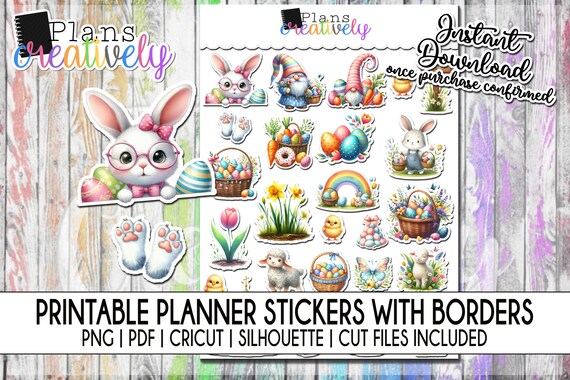 Easter Planner Stickers: Springtime Bunnies, Baskets (Printable Files)