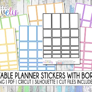Printable Blank Box Stickers for Planners, Journals, Junk Journals, and Writing | Printable Stickers of colorful boxes with cut files