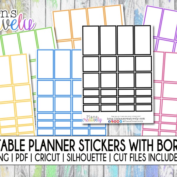 Printable Blank Box Stickers for Planners, Journals, Junk Journals, and Writing | Printable Stickers of colorful boxes with cut files