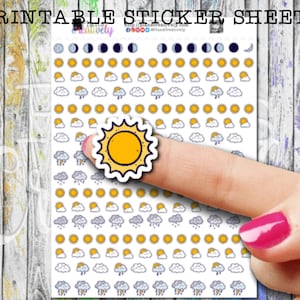 Printable WEATHER Icon Stickers | Cute Functional, Tracking Weather Stickers Printable Files for Planners, Journals.