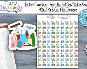 Printable Cleaning Planner Stickers - Functional Icon Stickers (Cut Files Included)