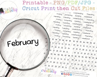 Printable Planner Stickers, Date, Day, Month (Digital Download)