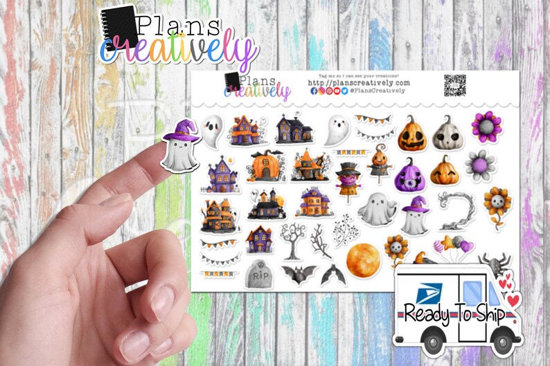 Watercolor Halloween Planner Stickers – Ghost, Pumpkin, Haunted House ...