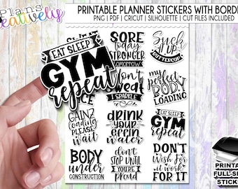 Fitness Quotes Planner Stickers – Print to Cut (PNG, PDF, Silhouette Files)