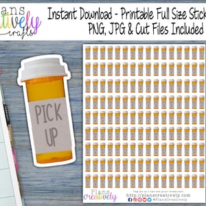 Printable Prescription Bottle Sticker Sheet - "Pick Up RX" medication bottle stickers - Cricut Print to Cut, Cut Files Included
