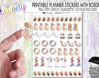Printable Nail Appointment Stickers: Manicure Pedicure Self-Care Planner Stickers (Digital Download)