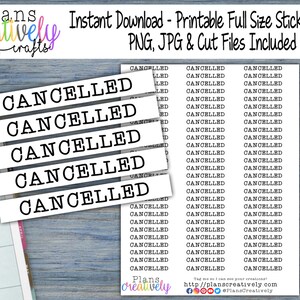 Printable &quot;Cancelled&quot; Label Stickers | Put these stickers on your cancelled events in your planner.
