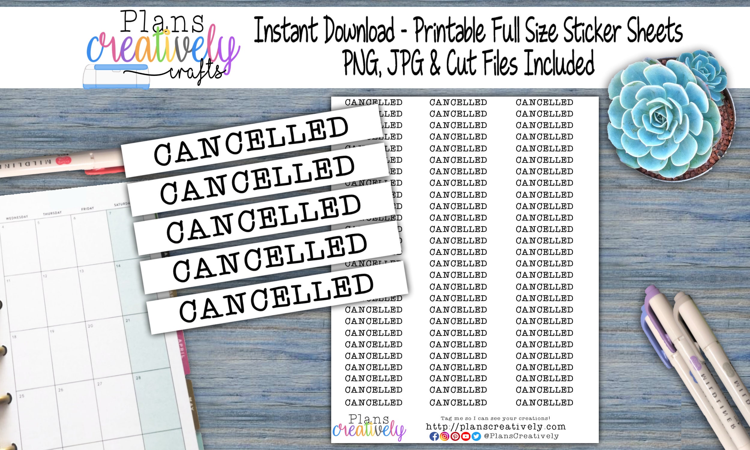 Cancelled Planner Stickers | Printable Label Stickers (PNG, JPG, PDF ...