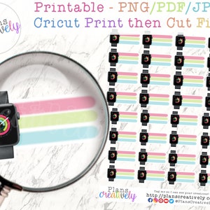 Fitness Watch Planner Stickers – Goal Tracker, Statistics (Printable PNG JPG)