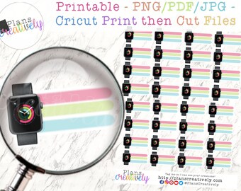 Fitness Watch Planner Stickers – Goal Tracker, Statistics (Printable PNG JPG)