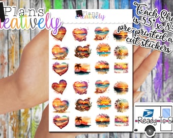 Printed & Ready to Ship - Paradise Summer Scenes Bundle Stickers - Summer time paradise planner stickers - 8.5" by 5.5" Kiss Cut Sheet