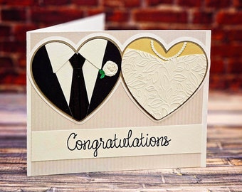 Handmade Card - "Congratulations" Wedding Bride and Groom Sentiment Card for all wedding and engagement occasions and events