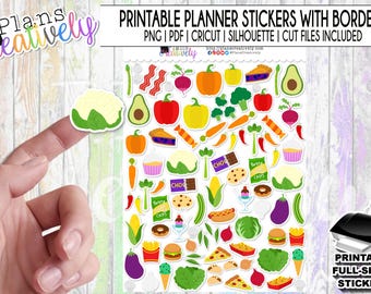 Food Planner Stickers – Fruits, Vegetables, Junk Food (Printable)