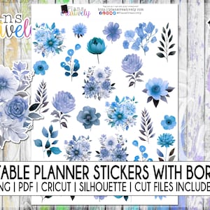 Printable Blue Florals Planner Stickers - Stickers perfect for any time - Matte and Glossy Options with Printable Files