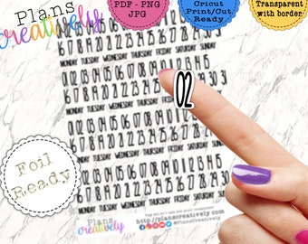 Printable Day of the Week Planner Stickers | Dated Stickers (Digital Download)