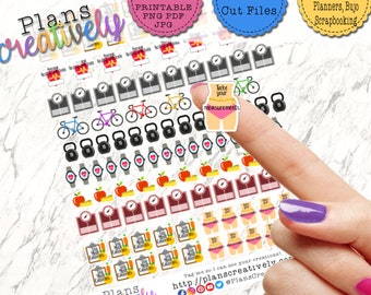 Fitness Planner Icon Stickers - Print to Cut, Digital Stickers (PDF, PNG, SIL)