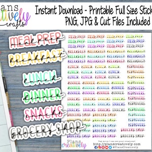 Printable Meal Planning Label Stickers | Planner Stickers for functional planning and reminders | PNG, JPG Print to Cut, Cut Files