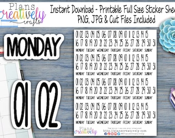 Printable Day of the Week & Number Planner Stickers | Repurpose old, out dated, undated planners easily with these stickers.