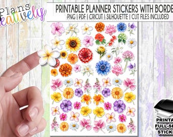 Summer Floral Planner Stickers: Tropical Hibiscus, Plumeria (Printable Digital Download)