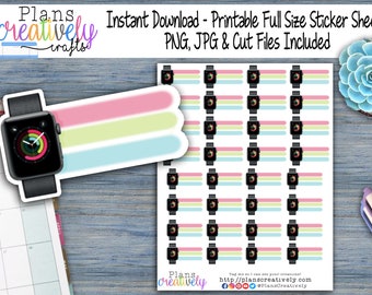 Printable Fitness Watch Sticker Sheet - Write in your fitness goals and statistics | PNG, JPG Print to Cut, Cut Files