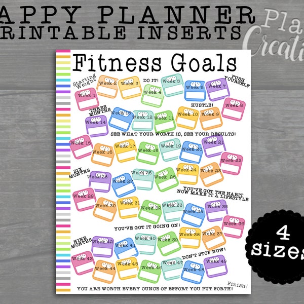 Printable Fitness/Weight Tracker Happy Planner PDF Inserts - Four Sizes; Big, Classic, Half-Sheet or Skinny, and Mini or Digital Planner