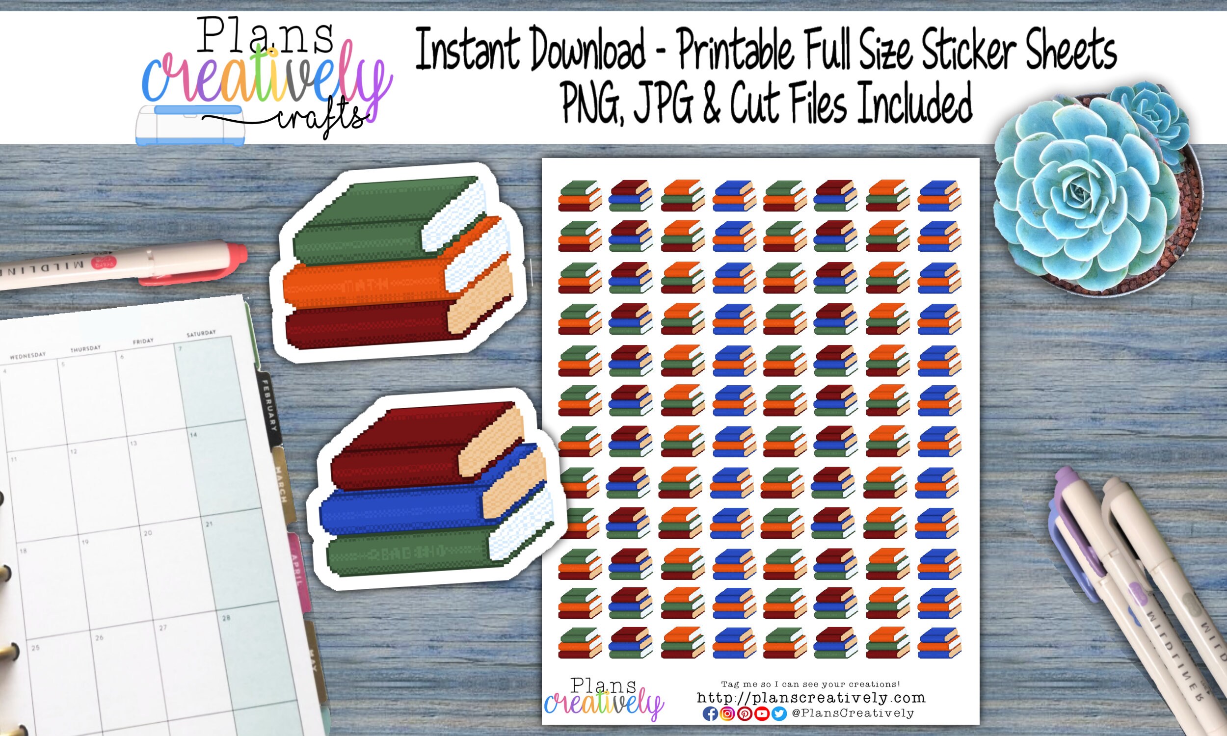 printable books icon stickers icon planner stickers for etsy