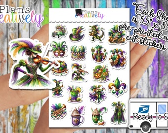 Printed & Ready to Ship - Mardi Gras Stickers - Mardi Gras stickers for your planners. 8.5" by 5.5" Kiss Cut Sheets