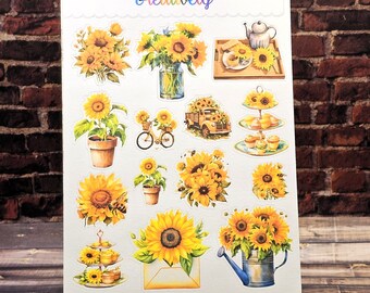 Printed & Ready to Ship - Sunflower Bundle Stickers - Sunflower Bundle Stickers for your planners. 8.5" by 5.5" Kiss Cut Sheet