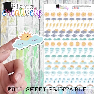 Printable KAWAII WEATHER Icon Stickers | Cute Kawaii Functional, Tracking Weather Stickers Printable Files for Planners, Journals.