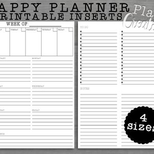 Printable Weekly Preplanning Happy Planner PDF Inserts - Four Sizes; Big, Classic, Half-Sheet or Skinny, and Mini - One Week Per Page