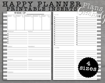 Printable Weekly Preplanning Happy Planner PDF Inserts - Four Sizes; Big, Classic, Half-Sheet or Skinny, and Mini - One Week Per Page