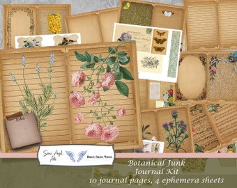 Junk Journal Kit, Junk Journal Printable, Botanical Journal Pages , Printable Ephemera Pack, Vintage Grunge, Journal Supplies