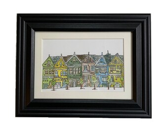 San Francisco The Painted Ladies Aquarell Druck gerahmt