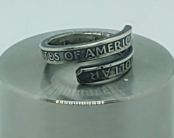 Silver John F Kennedy Half Dollar Spiral Coin Ring