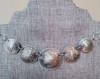 Five Ladies Silver Coin Necklace