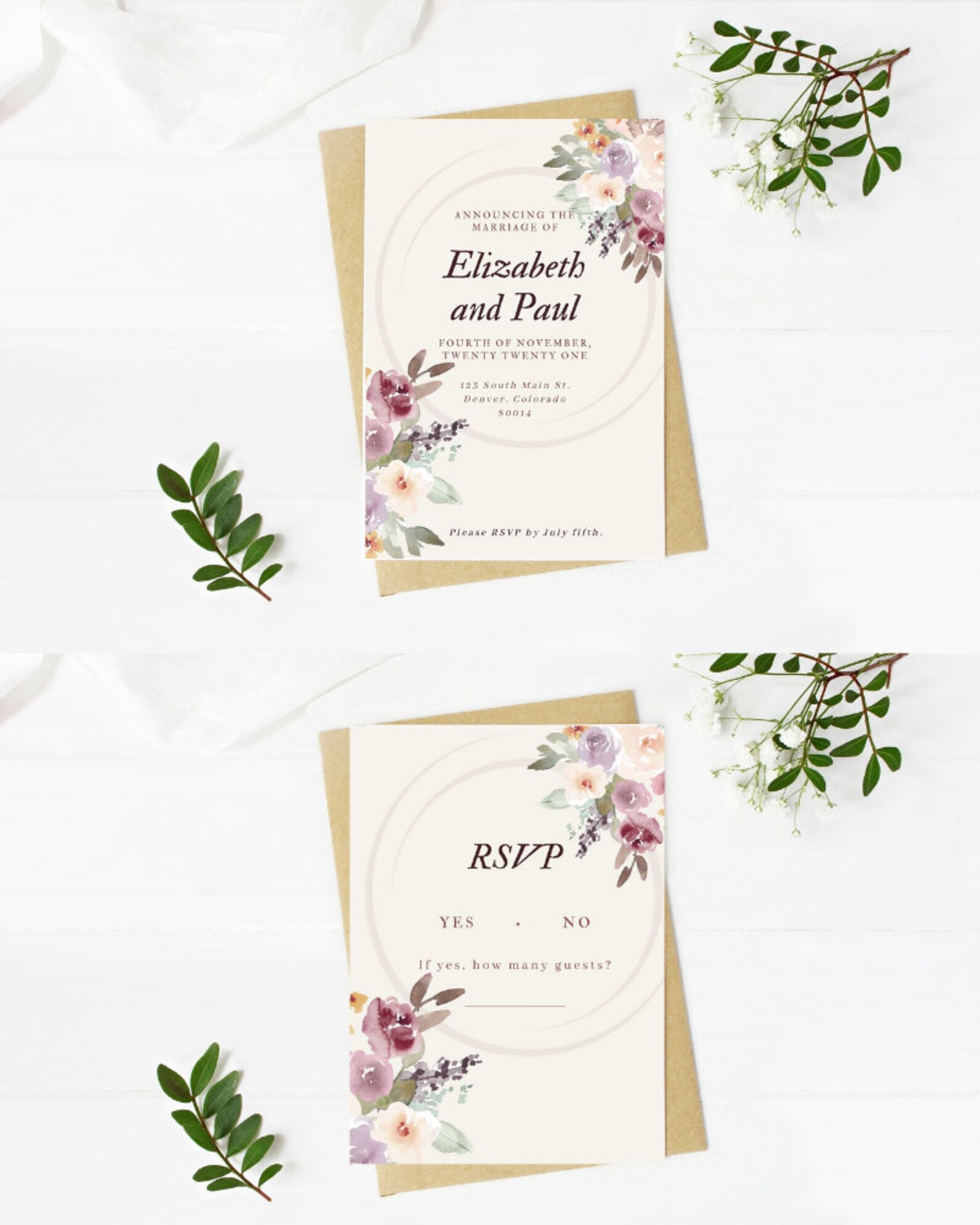 Floral Wedding Invitation Template Canva Etsy