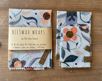 Beeswax Food Wraps • Food Storage • 3 Pack • Washable • Reusable • Biodegradable